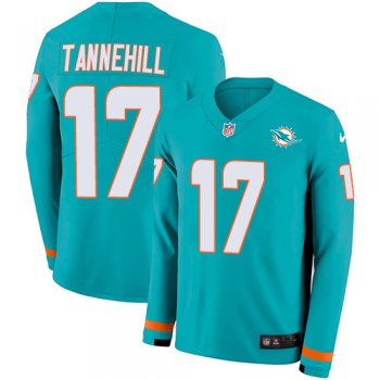 Nike Dolphins #17 Ryan Tannehill Aqua Green Team Color Men's Stitched NFL Limited Therma Long Sleeve Jersey