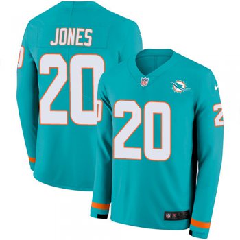Nike Dolphins #20 Reshad Jones Aqua Green Team Color Men's Stitched NFL Limited Therma Long Sleeve Jersey
