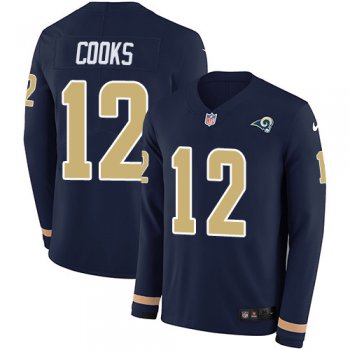Nike Rams #12 Brandin Cooks Navy Blue Team Color Men's Stitched NFL Limited Therma Long Sleeve Jersey