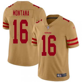 49ers #16 Joe Montana Gold Men's Stitched Football Limited Inverted Legend Jersey