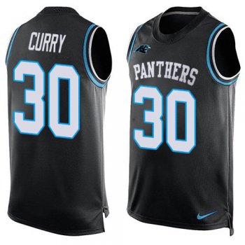 Men's Carolina Panthers #30 Stephen Curry Black Hot Pressing Player Name & Number Nike NFL Tank Top Jersey