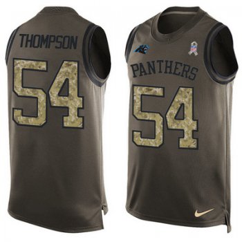 Men's Carolina Panthers #54 Shaq Thompson Green Salute to Service Hot Pressing Player Name & Number Nike NFL Tank Top Jersey