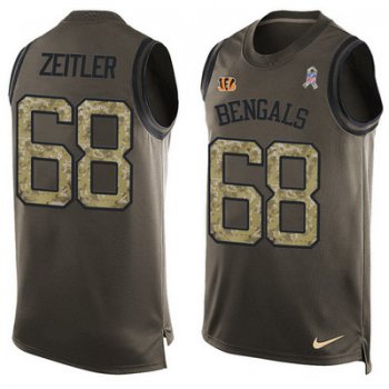 Men's Cincinnati Bengals #68 Kevin Zeitler Green Salute to Service Hot Pressing Player Name & Number Nike NFL Tank Top Jersey