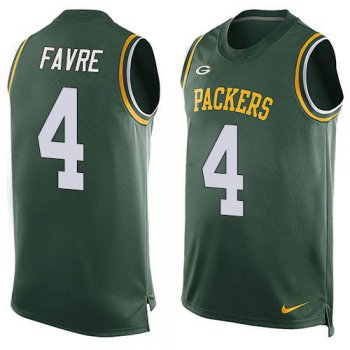 Men's Green Bay Packers #4 Brett Favre Green Hot Pressing Player Name & Number Nike NFL Tank Top Jersey