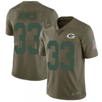 Men's Green Bay Packers #33 Aaron Jones Olive Limited 2017 Salute To Service Jersey