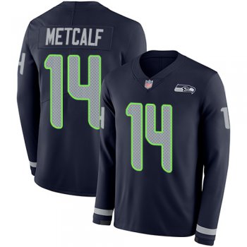 Seahawks #14 D.K. Metcalf Steel Blue Team Color Men's Stitched Football Limited Therma Long Sleeve Jersey