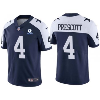 Men Dallas Cowboys #4 Dak Prescott Navy Alternate 60th Anniversary Vapor Untouchable Stitched NFL Nike Limited Jersey