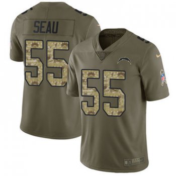 Nike Chargers #55 Junior Seau Olive Camo Men's Stitched NFL Limited 2017 Salute To Service Jersey
