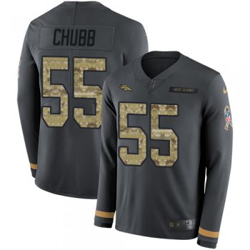 Nike Broncos #55 Bradley Chubb Anthracite Salute to Service Men's Stitched NFL Limited Therma Long Sleeve Jersey