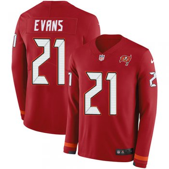 Nike Buccaneers #21 Justin Evans Red Team Color Men's Stitched NFL Limited Therma Long Sleeve Jersey