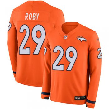 Nike Broncos 29 Bradley Roby Orange Team Color Men's Stitched NFL Limited Therma Long Sleeve Jersey