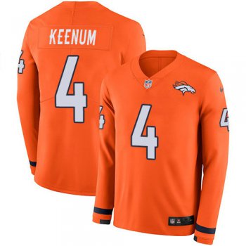 Nike Broncos 4 Case Keenum Orange Team Color Men's Stitched NFL Limited Therma Long Sleeve Jersey
