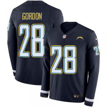 Nike Chargers 28 Melvin Gordon Navy Blue Team Color Men's Stitched NFL Limited Therma Long Sleeve Jersey