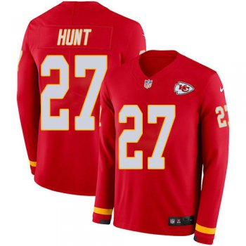 Nike Chiefs 27 Kareem Hunt Red Team Color Men's Stitched NFL Limited Therma Long Sleeve Jersey
