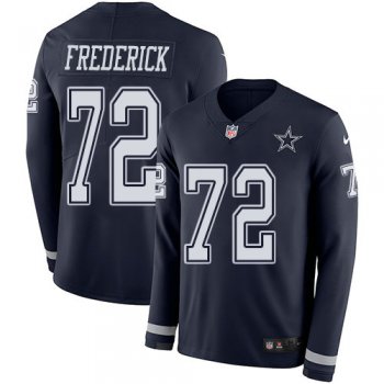 Nike Cowboys 72 Travis Frederick Navy Blue Team Color Men's Stitched NFL Limited Therma Long Sleeve Jersey