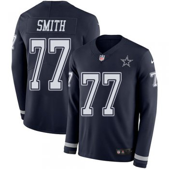 Nike Cowboys 77 Tyron Smith Navy Blue Team Color Men's Stitched NFL Limited Therma Long Sleeve Jersey