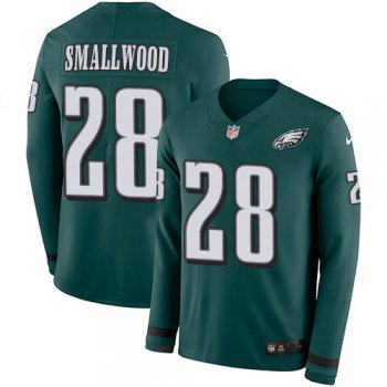 Nike Eagles 28 Wendell Smallwood Midnight Green Team Color Men's Stitched NFL Limited Therma Long Sleeve Jersey