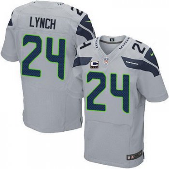 Nike Seattle Seahawks #24 Marshawn Lynch Gray C Patch Elite Jersey