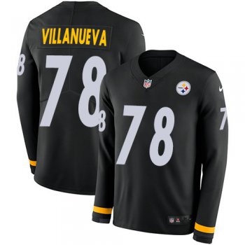 Nike Steelers 78 Alejandro Villanueva Black Team Color Men's Stitched NFL Limited Therma Long Sleeve Jersey