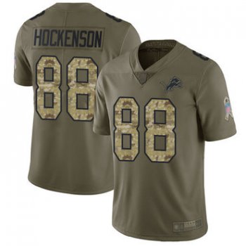 Lions #88 T.J. Hockenson Olive Camo Men's Stitched Football Limited 2017 Salute To Service Jersey