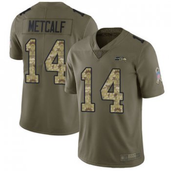 Seahawks #14 D.K. Metcalf Olive Camo Men's Stitched Football Limited 2017 Salute To Service Jersey