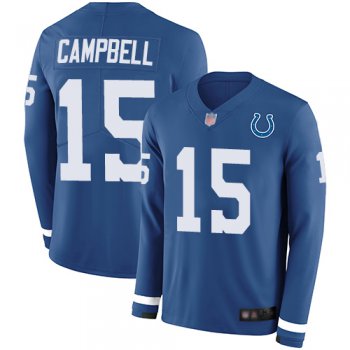 Colts #15 Parris Campbell Royal Blue Team Color Men's Stitched Football Limited Therma Long Sleeve Jersey