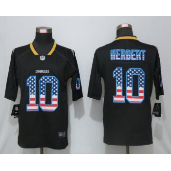 Men's Los Angeles Chargers #10 Justin Herbert 2020 USA Flag Fashion Black Color Rush Stitched Nike Limited Jersey