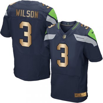 Nike Seahawks #3 Russell Wilson Steel Blue Team Color Men's Stitched NFL Elite Gold Jersey