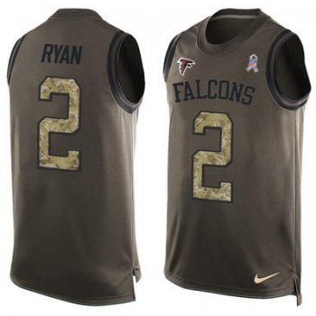 Men's Atlanta Falcons #2 Matt Ryan Green Salute to Service Hot Pressing Player Name & Number Nike NFL Tank Top Jersey