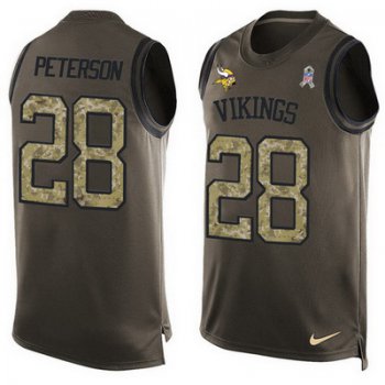 Men's Minnesota Vikings #28 Adrian Peterson Green Salute to Service Hot Pressing Player Name & Number Nike NFL Tank Top Jersey