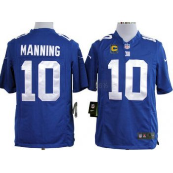 Nike New York Giants #10 Eli Manning Blue C Patch Game Jersey