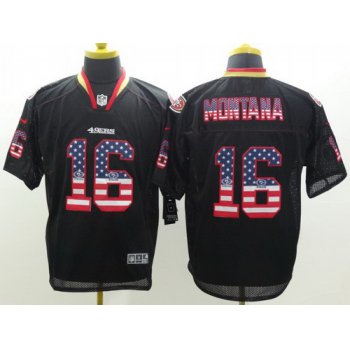 Nike San Francisco 49ers #16 Joe Montana 2014 USA Flag Fashion Black Elite Jersey