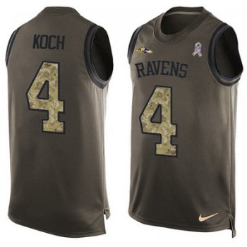 Men's Baltimore Ravens #4 Sam Koch Green Salute to Service Hot Pressing Player Name & Number Nike NFL Tank Top Jersey