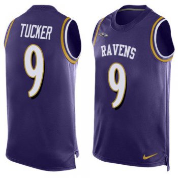 Men's Baltimore Ravens #9 Justin Tucker Purple Hot Pressing Player Name & Number Nike NFL Tank Top Jersey