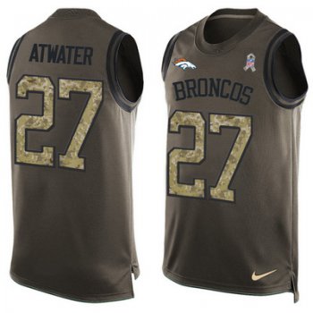 Men's Denver Broncos #27 Steve Atwater Olive Green Salute To Service Hot Pressing Player Name & Number Nike NFL Tank Top Jersey