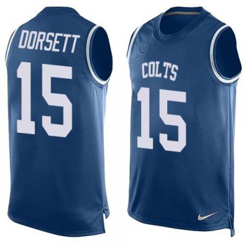 Men's Indianapolis Colts #15 Phillip Dorsett Royal Blue Hot Pressing Player Name & Number Nike NFL Tank Top Jersey