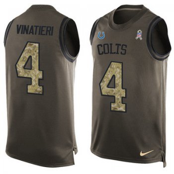 Men's Indianapolis Colts #4 Adam Vinatieri Green Salute to Service Hot Pressing Player Name & Number Nike NFL Tank Top Jersey