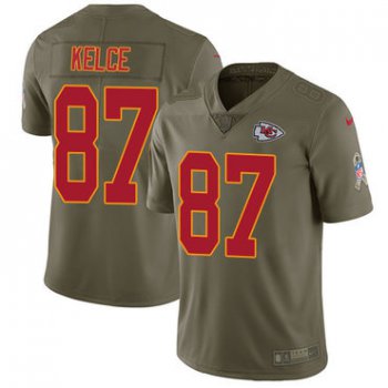 Nike Kansas City Chiefs #87 Travis Kelce Olive Men's Stitched NFL Limited 2017 Salute to Service Jersey