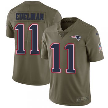 Nike New England Patriots #11 Julian Edelman Olive Men's Stitched NFL Limited 2017 Salute To Service Jersey