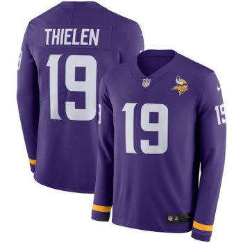 Men Nike Minnesota Vikings 19 Adam Thielen Purple Therma Long Sleeve Jersey