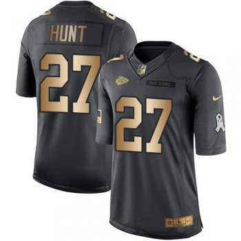 Nike Kansas City Chiefs #27 Kareem Hunt Black Men's Stitched NFL Limited Gold Salute To Service Jersey