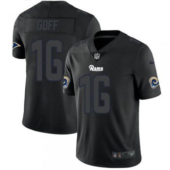 Nike Rams 16 Jared Goff Black Men's Stitched NFL Limited Rush Impact Jersey