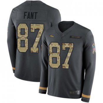Broncos #87 Noah Fant Anthracite Salute to Service Men's Stitched Football Limited Therma Long Sleeve Jersey