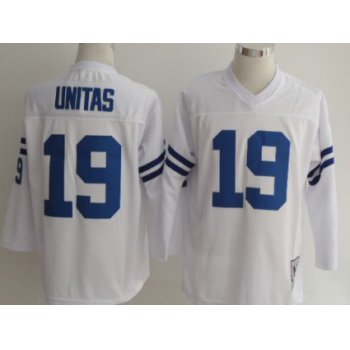 Indianapolis Colts #19 Johnny Unitas White Long-Sleeved Throwback Jersey