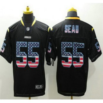 Men's San Diego Chargers #55 Junior Seau Black USA Flag Fashion NFL Nike Elite Jersey