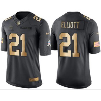 Nike Cowboys #21 Ezekiel Elliott Black Men's Stitched NFL Limited Gold Salute To Service Jersey