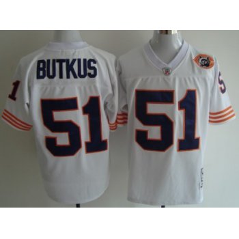 Chicago Bears #51 Dick Butkus White Throwback With Bear Patch Jersey