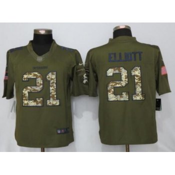 Men's Dallas Cowboys #21 Ezekiel Elliott Green Salute to Service 2015 NFL Nike Limited Jersey