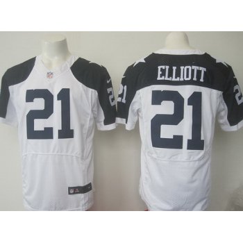 Men's Dallas Cowboys #21 Ezekiel Elliott White Thanksgiving Alternate NFL Nike Elite Jersey