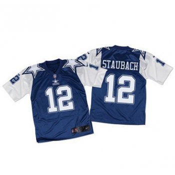 Nike Cowboys #12 Roger Staubach Navy BlueWhite Throwback Men's Stitched NFL Elite Jersey